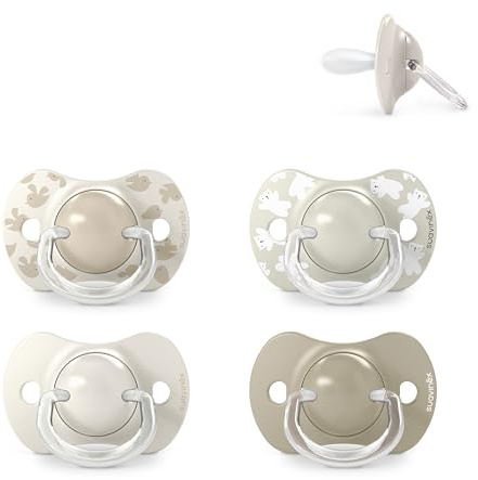Suavinex, Ciuccio Birdies e Wild&Free, 6-18 mesi, 4 pezzi, Beige