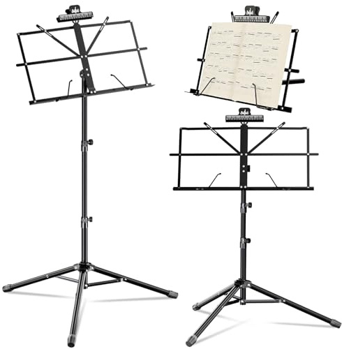 K KASONIC 2er-Pack Notenständer, 2-in-1 Tragbar mit Tragetasche, Schwarz