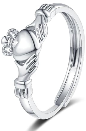 Ticome Irish Ring, With My Hands I Give You My Heart Heart Crown Hands Design Adjustable Thumb Ring,Jewelry Gifts for Women's Love, Friendship, and Loyalty (Silver)