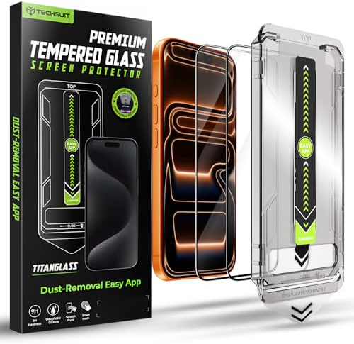 Techsuit Displayschutzfolie 2er Pack für iPhone 17 Pro Max Gehärtetes Glas mit Vollständige Abdeckung, HD Klarheit, Stoßschutz, Oleophobe Beschichtung, TitanGlass FullCover