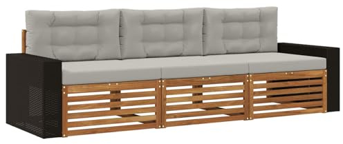 vidaXL Outdoor-Sofagarnitur 3 pcs Natürlich und Hellgrau Polyester, Outdoor Lounge, Moderne Ecksofa, Gartenmöbel, Terrassen-Sitze, Komfortables Set für Wohnräume