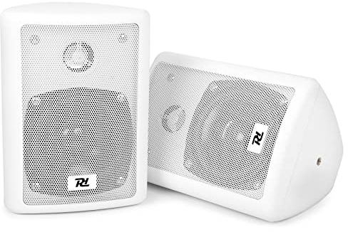 Power Dynamics ODS40W Pareja de Altavoces de 75w en Total continuos a 8 ohmios, woofer de 4 y Tweeter de 3/4, Soportes de Pared incluidos instalaciones, Color Blanco.