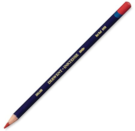 Derwent Inktense Permanent Watercolour Single Pencil, Hot Red (0410), 4mm Premium Core Strength, Water-Soluble, Ideal for Drawing, Colouring & Painting on Paper & Fabric, Professional Quality (2301860)
