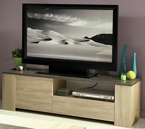 Parisot Fumay Eiche sägerau TV-Einheit mit Spanplatte Plus Papier Folie, 138.4 X 40,9 x 39,9 cm