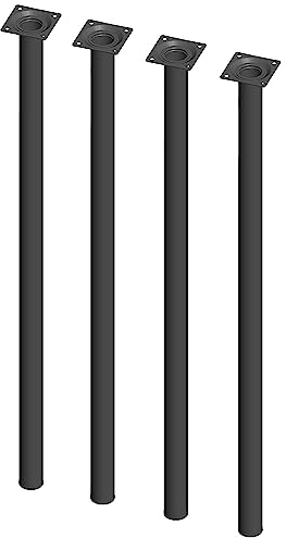 Element System 4 Stück Stahlrohrfüße rund, Tischbeine, Möbelfüße inklusive Anschraubplatte, Länge 70 cm, Durchmesser 30 mm, 4 Farben, 11 Abmessungen, schwarz, 11100-00073