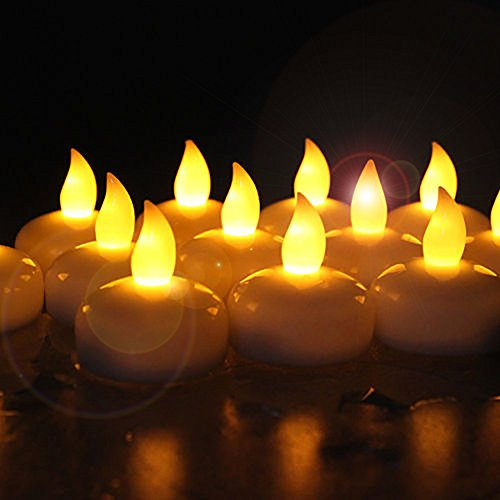 Novelty Place Flammenlose Teelichter, Batteriebetriebene schwimmende LED-Teelichter Kerzen - Flackerndes Gelb für Hochzeit, Herzstück & Spa (12er-Pack)