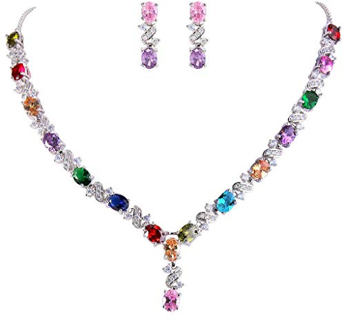 Clearine Damen Elegant Delicate Cubic Zirconia Unendlichkeit Y-Form Halskette Dangle Ohrringe Set Bunt