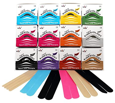 NASARA Nasara Original Kinesiologisches Physio Sport Tape: 12er Einzelboxen Set inkl. 6 vorgeschnittene Quick Strips