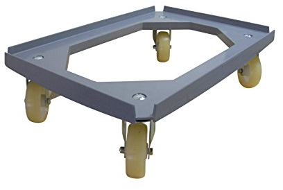Rostfreier Transportroller/Kistenroller 600x400mm grau mit 4x Weich PU Rädern, spurfrei, Edelstahl Rollen und Verschraubung