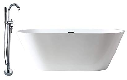 Bernstein Badshop Acryl-Badewanne freistehend in Weiß OMS OMS-771 170 x 74 cm ovale Standbadewanne inkl. Ab-/Überlauf & Armatur 8028