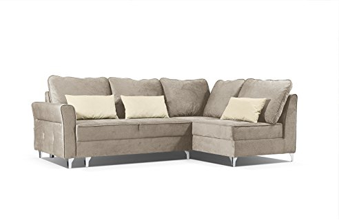 mb-moebel Ecksofa Sofa Eckcouch mit Schlaffunktion und Bettkasten Polsterecke mit Kissen Wohnlandschaft Beate (Cappuccino, Ecksofa Rechts)