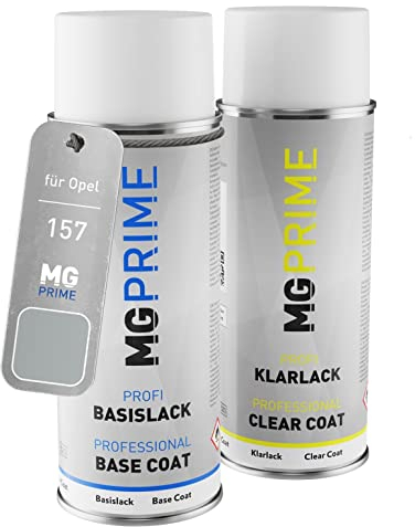 MG PRIME Autolack Sprühdosen Set für Opel 157 / 2AU/01L/09K Starsilber 3 Metallic/Argent Etoile Metallic Basislack Klarlack Spraydose 400ml