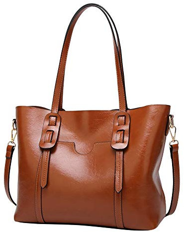 Santimon Büro Damen Tasche Umhängetasche Leder Handtasche Vintage Schule Travel Crossbody Damentasche Braun