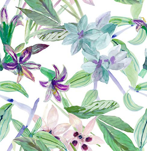 Grace & Gardenia GY2002D Papier peint autocollant Motif fleurs exotiques tropicales Bleu/violet/vert