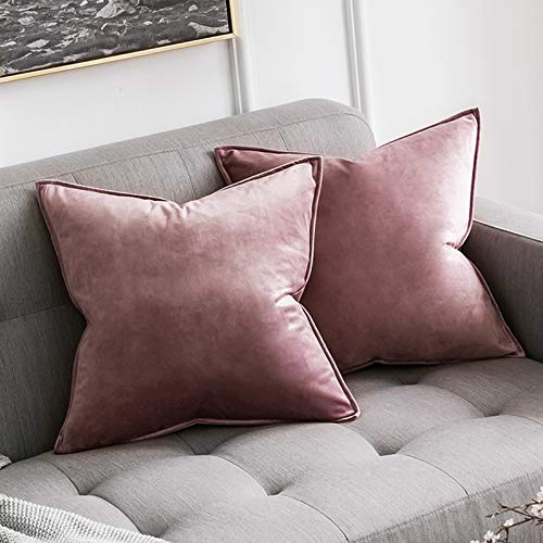 MIULEE 2er Set Samt Kissenbezug Flansch Kissenhülle Dekorative Sofakissen Dekokissen Umwickelte Kante Kissenbezüge Zierkissenbezug für Sofa Wohnzimmer Schlafzimmer 50x50 cm Marmelade