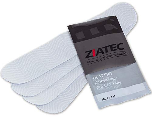 Ziatec HeatPro Pre-Cut Kinesiologie Tape | Wärme-Kälte-Effekt, Größe:1 m (25 cm x 5 cm), Farbe:5 x weiß