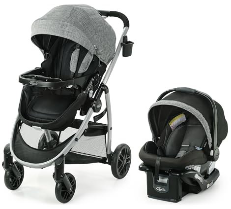 Graco Modes Pramette Travel System, inklusive Kinderwagen mit True Pram Mode, wendbarem Sitz, Einhandklappung, extra Stauraum, Kinderablage und SnugRide 35 Babyautositz, Ellington