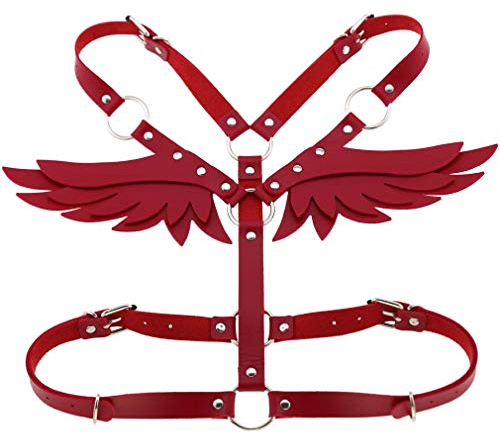 FM FM42 O Ring Taillengürtel Body Caged Harness mit Rücken Engelsflügel (16 Farben), Rot/Ausflug, einfarbig (Getaway Solids), Medium
