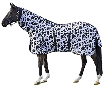 HKM 12449 Fliegendecke mit Halsteil Cow, Pferdedecke Weide Stall Paddock 165 cm Schwarz, Weiß