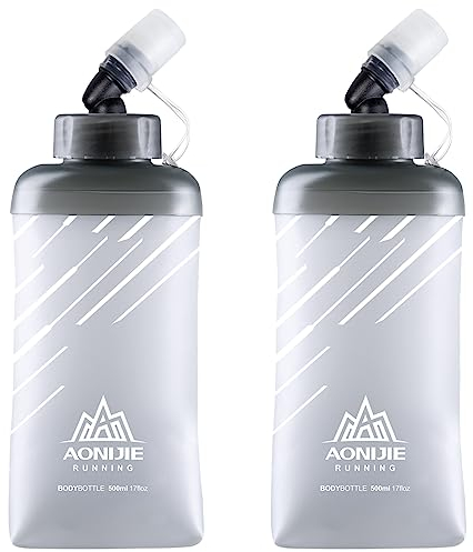 Azarxis BPA Free Water Bottles Soft Flask Leakproof for Running Hydration Belt Fanny Packs for Triathlon Marathon Hiking Cycling Climbing Runner Trial Race (500 mL / 17.6 oz - 2 Pack)