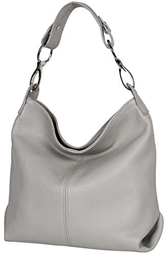 AMBRA Moda GL033 - Damen echt Ledertasche Handtasche Schultertasche Henkeltasche Beutel (Hellgrau)