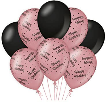 PD-Party 7024412 Festa Palloncini | Party Balloons | Naturale Gomma (Latex) | Celebrazione | Decorazioni - Happy Birthday, Confezione da 8, Rosa/Nero, 30cm Lunghezza x 30cm Larghezza x 30cm Altezza