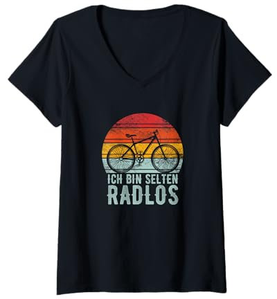 Damen Ich Bin Selten Radlos Fahrrad Radfahren Mountainbike T-Shirt mit V-Ausschnitt