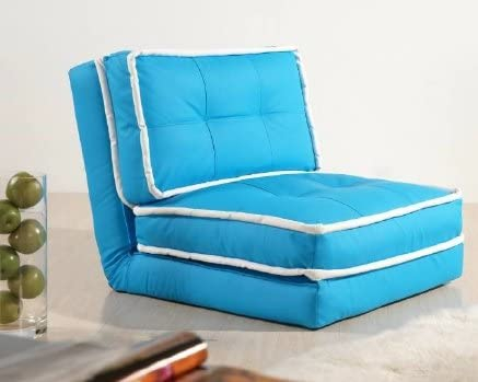 Jugendsessel Kindersessel Schlafsessel Gästebett (Kunstleder blau mit weißem Saum)