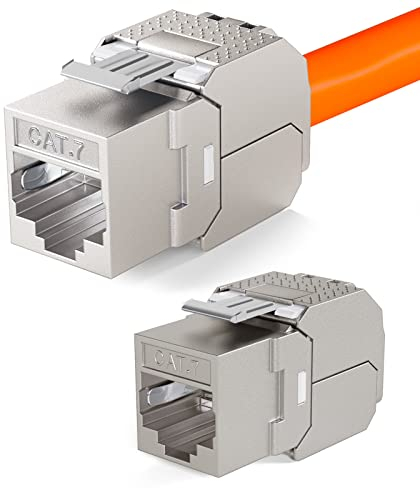 hb-digital 1x Module Keystone RJ45 CAT 7 Métallique Blindé STP AWG 22-24 Sans Outil pour Câble Ethernet LAN, Panneau de Brassage et Prise Réseau