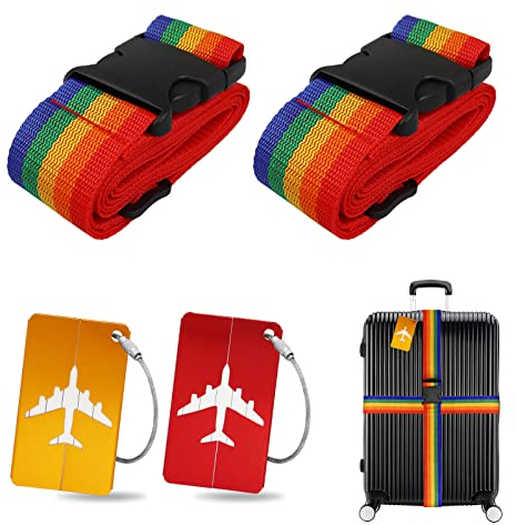 Koffergurt Kofferanhänger Set, 2 Stück gepäckband mit 2 Stück Gepäckanhänger Set, Kofferband Gurt Personalisierte Identifikation für Schnell erkennen Gepäck Reisetasche Koffer (Farbe)