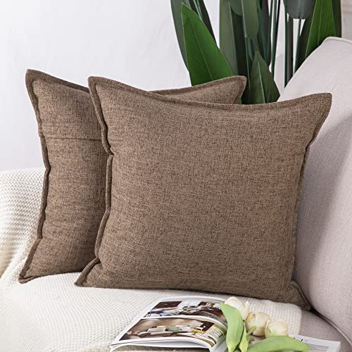 Madizz 2er Set Polyester- Leinen Kissenbezügen Weiche dekorative Kissenbezüge für Sofa Schlafzimmer Kissenhülle Dunkelbraun 40x40 cm Quadrat