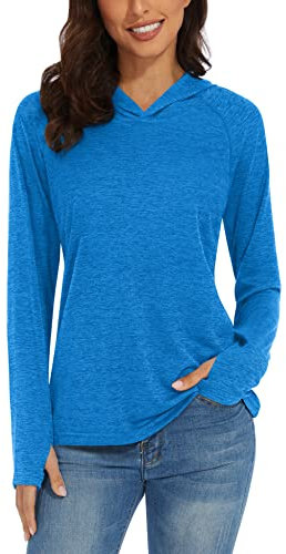 TACVASEN Women's UV Protection Sun Hoodie Quick Dry Ladies Walking Tops Long Sleeve Running Top UV Clothing Sea Blue