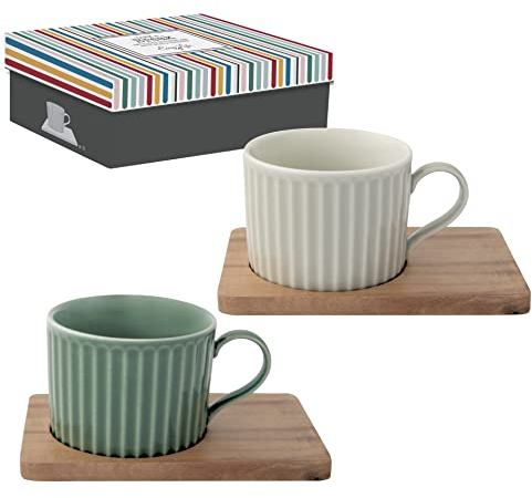 Easy Life COFFRET 2 TASSES A THE 25CL EN PORCELAINE AVEC SOUCOUPE ACCACIA TAKE A BREAK