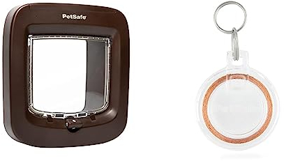 PetSafe Chatière à Puce électronique, entrée Exclusive, Verrouillage Manuel 4 Positions, Chats jusqu'à 7 kg, Marron & Clé de Collier pour Chatière avec Puce électronique - Transparent