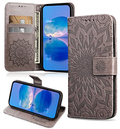 FCAXTIC Hülle Kompatibel mit Samsung Galaxy J6 2018, Magnet PU Leder Tasche Flip Schutzhülle, Brieftasche Klappbar Hülle für Samsung J6 2018, Grau