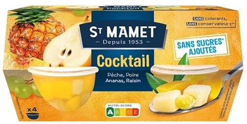 ST MAMET - Assortiment de Cups Cocktail De Fruits - Idéal pour Desserts ou Encas - 4x113g - Epicerie Sucrée - Lot De 4