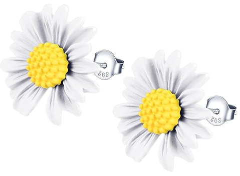 MICMIF Gänseblümchen Ohrstecker 925 Sterling Silber Harz Blume Ohrstecker für Damen, Sonnenblume Ohrringe Hypoallergen Ohrschmuck für Frauen Mädchen, Weiß/Rosa/Lila/Grüne Blume