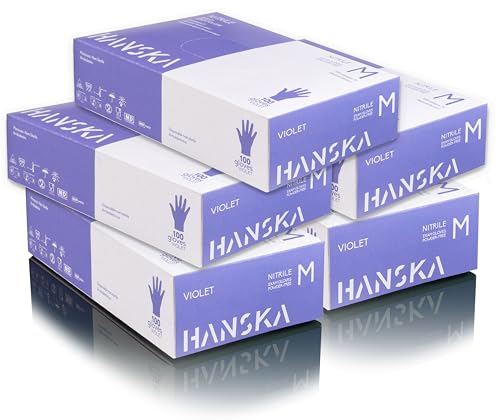 HANSKA 500 pezzi Guanti Monouso Nitrile Viola - Senza Polvere - Usa e Getta- Ambidestri - Non Sterili - Base di Gomma - Adatti per Ambiti Medici, Manipolazione degli Alimenti (500, M)