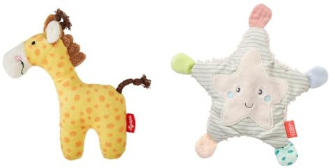 SIGIKID 41170 Rassel Giraffe Red Stars Mädchen und Jungen Babyspielzeug empfohlen ab Geburt gelb & Fehn Knister Seestern – Activity Baby Raschel Spielzeug zum Greifen und Spielen
