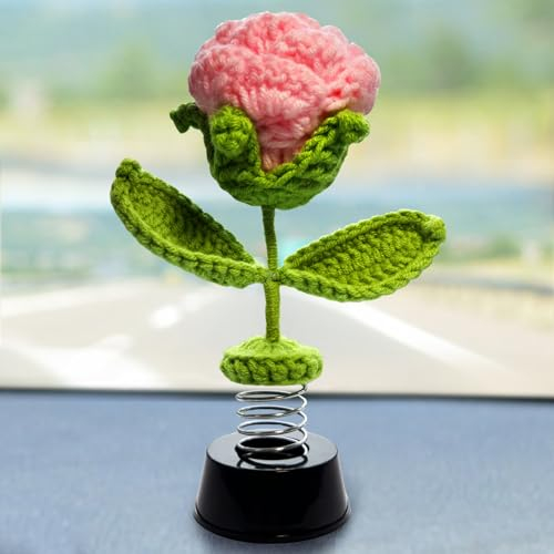 KIAYOO Auto Deko,Häkeln Rose Heim Büro Armaturenbrett Dekoration Zubehör,Wackelfigur Geschenk für Ihn Sie Männer Frauen Freunde Freund Geburtstag Weihnachten Valentinstag