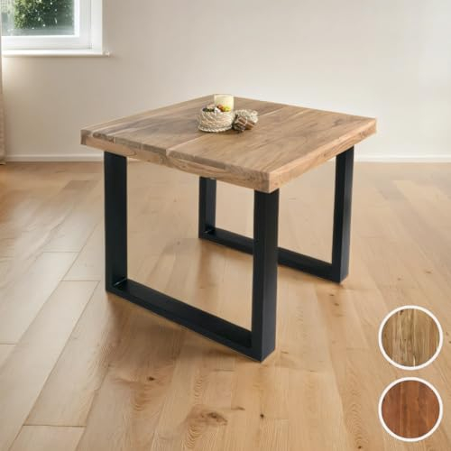 SAM Esstisch 90 x 90 cm Rio, Esszimmertisch naturfarben, Akazienholz massiv, U-Gestell aus Metall Schwarz, gerade Kanten