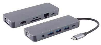 SHIVERPEAKS® Basic-S-USB-Dock-USB-C Multiport-Dockingstation, 11in1, HDMI, VGA, PD, Hub, SD, LAN, AUX