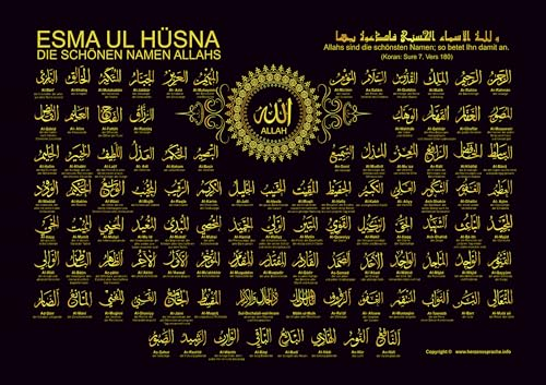 Wandposter ESMA UL-HÜSNA, Die schönen Namen Allahs, Islam, A2 (42x59,4cm)