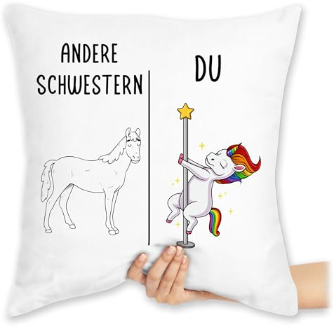 Kissen 40x40 Zierkissen - Andere Schwestern Dabbing Einhorn | Schwester Geschenk | Schwesterherz | Geschenk Schwester Geburtstag | Geschenk Schwester Weihnachten | Beste Schwester Geschenk - 40 x 40