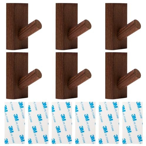 Neikafan 6 Pièces Crochet Adhesif Mural Couleur Bois Porte Manteau sans Percage pour Entrée, Patere Enfant, Patere Murale Crochet Bois Adhesif pour Vêtements Suspendus Chapeau Écharpes