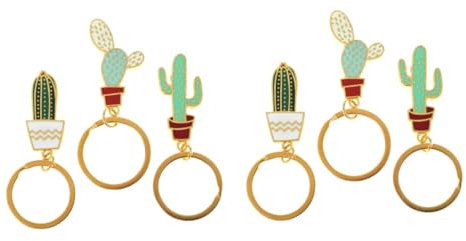 BESTYASH 6pcs Cactus Keychain Alloy Succulent Pendant Keychains Aesthetic Schoolbag Keyring for Friends