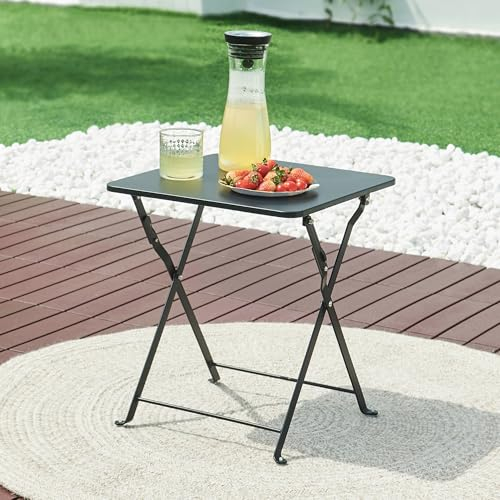 [en.casa] Table de Jardin Pliante Table Basse avec Plateau Carré pour Extérieur Jardin Terrasse Balcon Patio Camping Intérieur Capacité de Charge 15 kg Acier 45 x 40 x 40 cm Noir