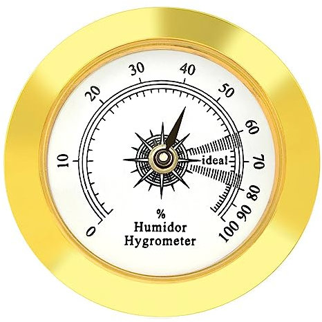 Igrometro come ricambio per sigari dell'umidificatore, ∅38 mm, oro rotondo, in lega, monitor preciso per sigari, igrometro, custodia per chitarra/serra (38 mm)