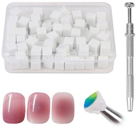 100Pcs Nail Sponge with Metal Grabber for Ombré Soft Sponges Color Fade Manicure Square Shape Mini Gel Polish Blending Sponge Applicator Brush Gradient for Nails Art Design Supplies