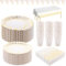 YOUNTHYE 202Pcs White and Gold Party Supplies, 7inch +9 inch Paper Plates, Napkins, Cups, Table Cloth, Banners, Birthday Party Plates Golden Dot Party Tableware Set